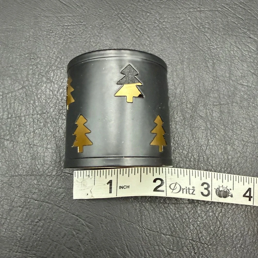 Set of 4 Christmas Tree Cutout Metal Napkin Rings Black and Gold Holiday Decor